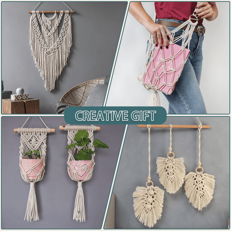 Macrame Kit, Makes 3 DIY Plant Hangers for Teens & Adult Beginners, Craft  Supplies for Boho Art Project-3 Custom Color Macrame Cord, Wooden Rings 