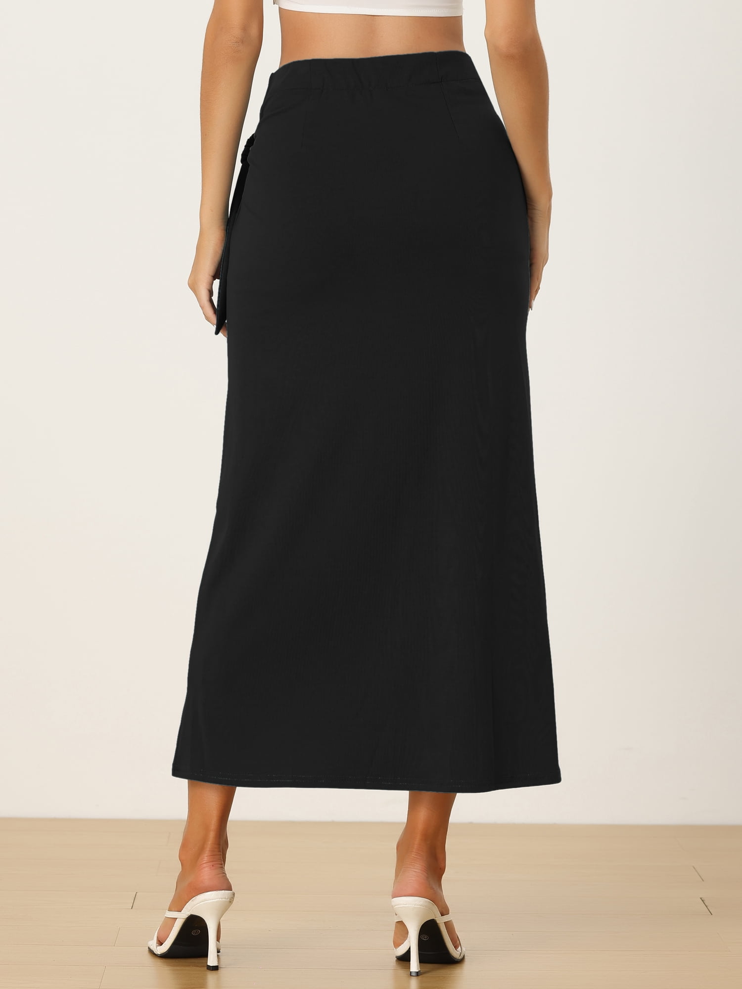 DARING DIVA Women Split Thigh Front High Waist Boho Wrap Midi Skirt XL Black