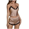 thumbnail image 2 of Sexy Pajamas for Women Sets Satin Sleeveless V Neck Tank Tops Shorts 2 Piece Loungewear Outfits Ladies Trendy Solid Lace Splice Silk Sleepwear Clearance Christmas Pajamas, 2 of 6