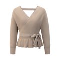 thumbnail image 4 of Txlixc Prendas de Punto de Estilo Suelto para Mujer, Jersey de Dobladillo con Volantes de Manga Larga con Cuello en V Profundo de Color Sólido Txlixc Moda, 4 of 7