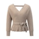 thumbnail image 4 of Txlixc Prendas de Punto de Estilo Suelto para Mujer, Jersey de Dobladillo con Volantes de Manga Larga con Cuello en V Profundo de Color Sólido Txlixc Moda, 4 of 7