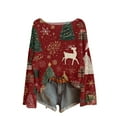 thumbnail image 2 of Women's Round Neck Lightweight Sweater Casual Long Sleeve Christmas Print Knit Pullover for Fall and Winter, Merry Christmas Design, Cozy and Festive, Christmas Sweaters for Women ,Deep Red,M, 2 of 5