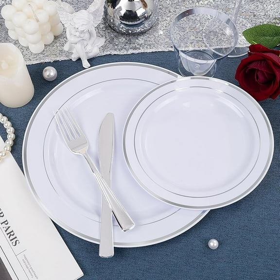 60PCS Silver Plastic Plates Disposable - Silver Plates Include 30 PCS 10.25inch Silver Dinner Plates and 30PCS 7.5inch Silver Salad Plates for Wedding & Party