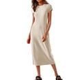 thumbnail image 2 of Npasoilc T-Shirt Dress for Women Crew Neck Short Sleeve T-Shirt Long Skirt Casual Solid Color Dresses, 2 of 8