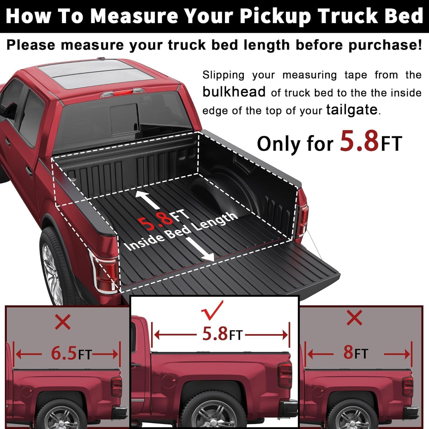 TITANICMOTOR 3-Fold 5FT 60Inch Hard Tonneau Cover for 2015-2026 Chevy Colorado GMC Canyon Bed Cover