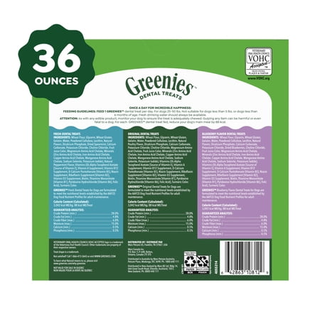 GREENIES ADULT NATURAL DENTAL DOG TREATS 3 FLAVORS, REGULAR SIZE, (3) 12 OZ PACKS (36 COUNT)