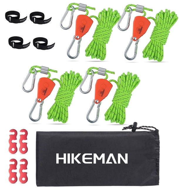 Cuerda de Camping HIKEMAN con Polea de Rácord 4 mm 4 m (4 piezas, Verde)