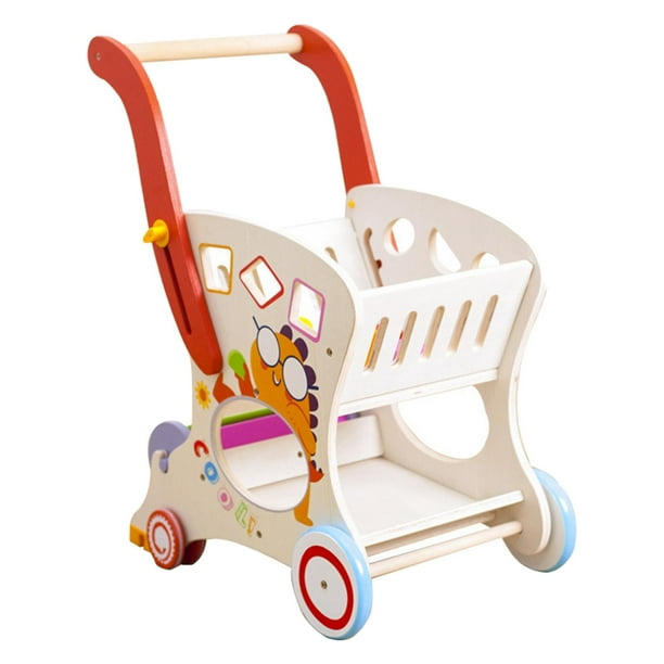 Realistic Wooden Shopping Cart Grocery Shopping Pretend Playset Play