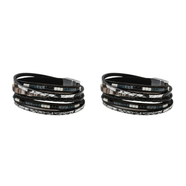 Qarigey Brazaletes de cuero Brazalete de leopardo Brazalete de cadena tejida Broche Type1 NO1