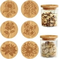 thumbnail image 1 of Tapas de madera de bambú para tarros de yogur de 5 cm, reutilizables, con diseño de flor de girasol y rosa, con anillos de silicona herméticos, juego de 6 tapas redondas y planas., 1 of 9