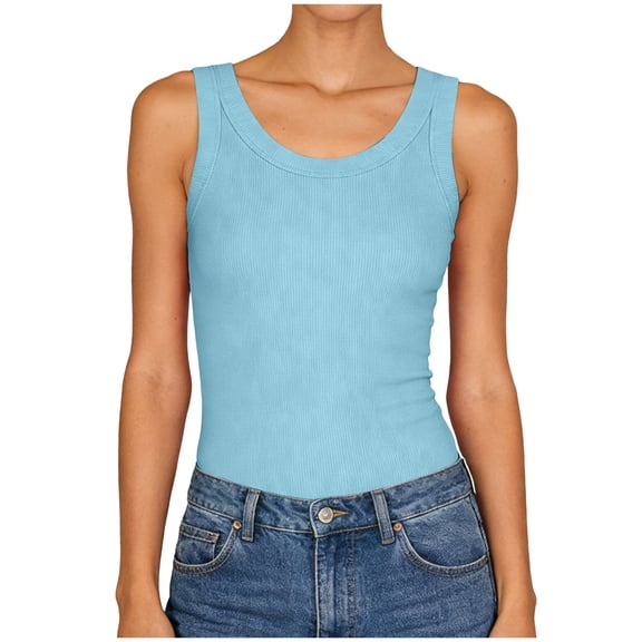 NIEWTR Women's Square Neck Sleeveless Double-Layer Tank Tops Basic Tight T Shirts Womens Tank Summer Tank (L,A146-Mint Green)