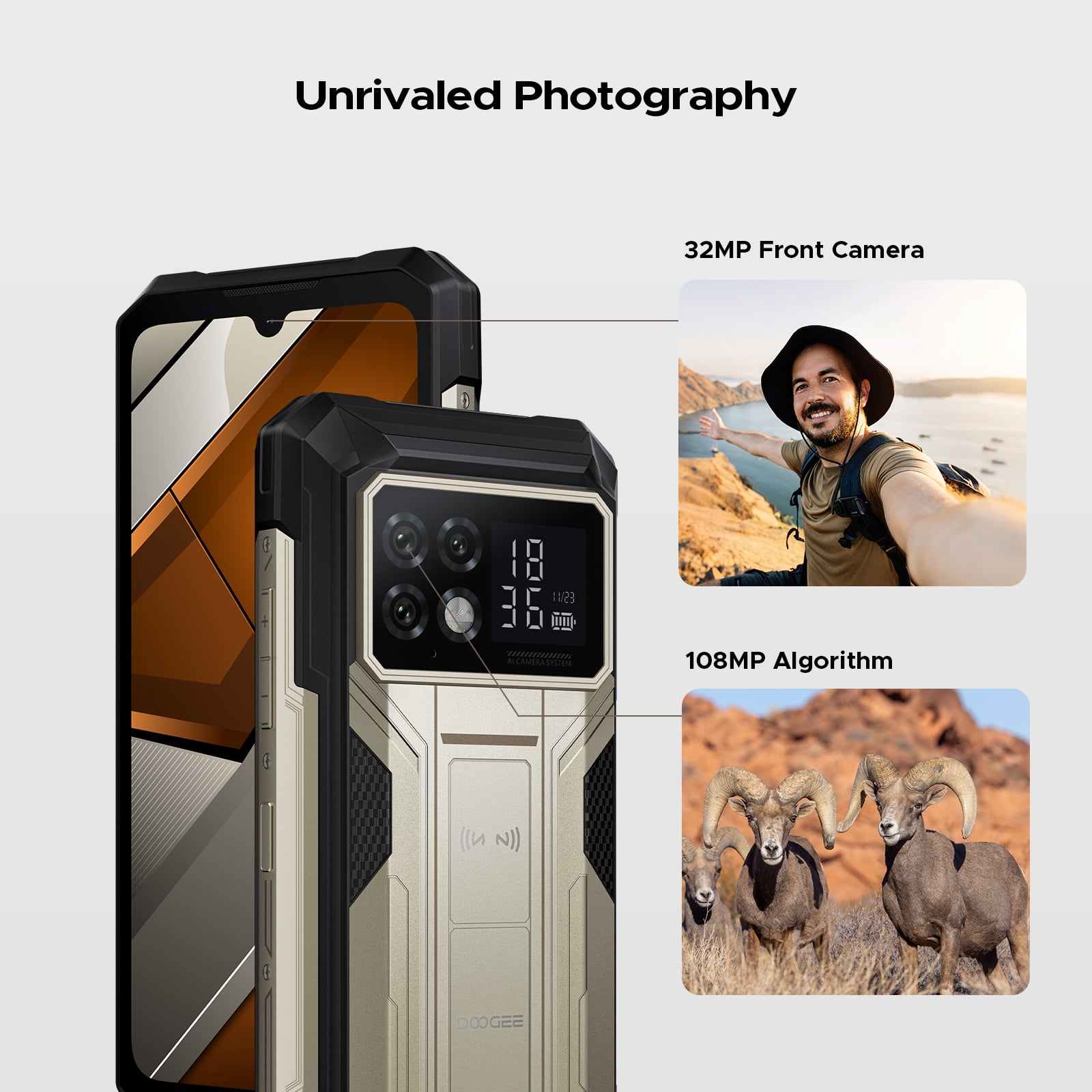 DOOGEE S200 Max 5G Rugged Phone Unlocked, Rugged Smartphone with 1.3" Rear Screen,22000mAh/66W,36GB+512GB/TF 2TB,108MP+20MP Night Vision Camera,6.72" FHD+/120Hz,Dual Unlock/NFC/5G Dual SIM Android 15