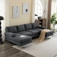 thumbnail image 3 of 4-Seater Couch Sofa, Modern U-Shaped Linen Sofa with Wooden Frame and Iron Golden Feet, Indoor Modular Sofa for Living Room, Waiting Room, Apartment and Hotel, Dark Gray, 3 of 7