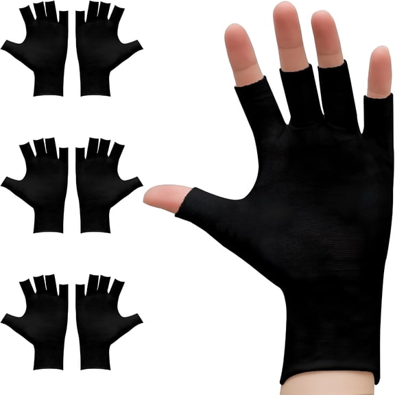 TELOLY 3 Pairs Fingerless Cotton Gloves for Eczema, Black Moisturizing Overnight Hydration, Cut Fingertips Dry Skin Care