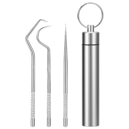 3 Pcs Stainless-Steel Toothpicks Reusable Floss Tooth Picks Scraper Dental Tools for Teeth Cleaning Steel Dental Pick Kit By PULMCheerger