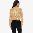 thumbnail image 4 of Women's Sequin Cropped Blazer Long Sleeve Sparkly Open Front Jacket - Medium, Gold, 4 of 7