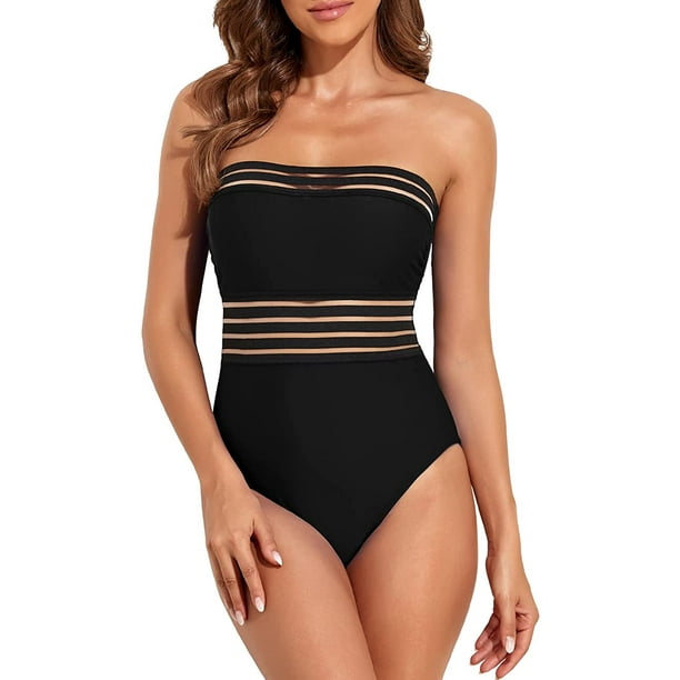 Women's Strapless One Piece Swimsuits Tummy Control Swimwear Halter  Slimming Bathing Suits