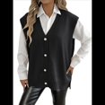 thumbnail image 2 of Chaleco de Punto Sin Mangas para Mujer, con Cuello en V, Botones, Informal, Holgado, para Otoño e Invierno. Negro Talla Única, 2 of 9