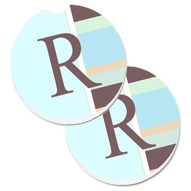 Carolines Treasures CJ1003-RCARC Letter R Initial Monogram Blue Stripes Set of 2 Cup Holder Car Coaster
