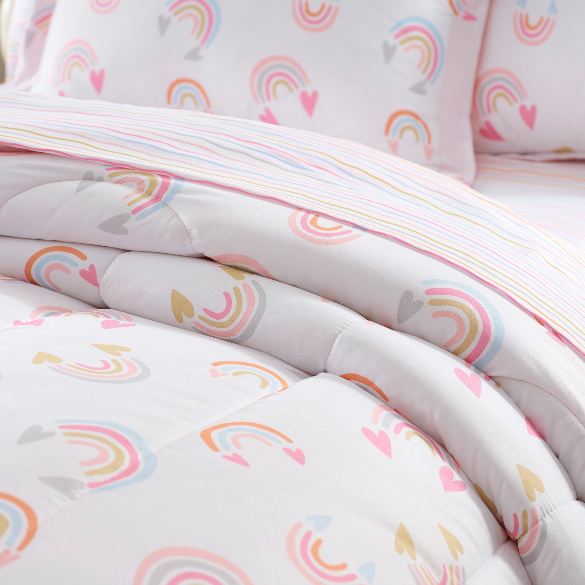 Dream Factory 7-Piece Lucky Hearts Bed in a Bag, Pink, Full