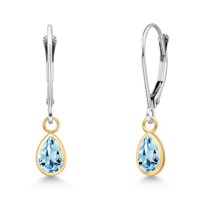 Gem Stone King 14K Two Tone Gold Sky Blue Topaz Earrings for Women | 1.00 Cttw | Gemstone November Birthstone | Pear Shape 6X4MM