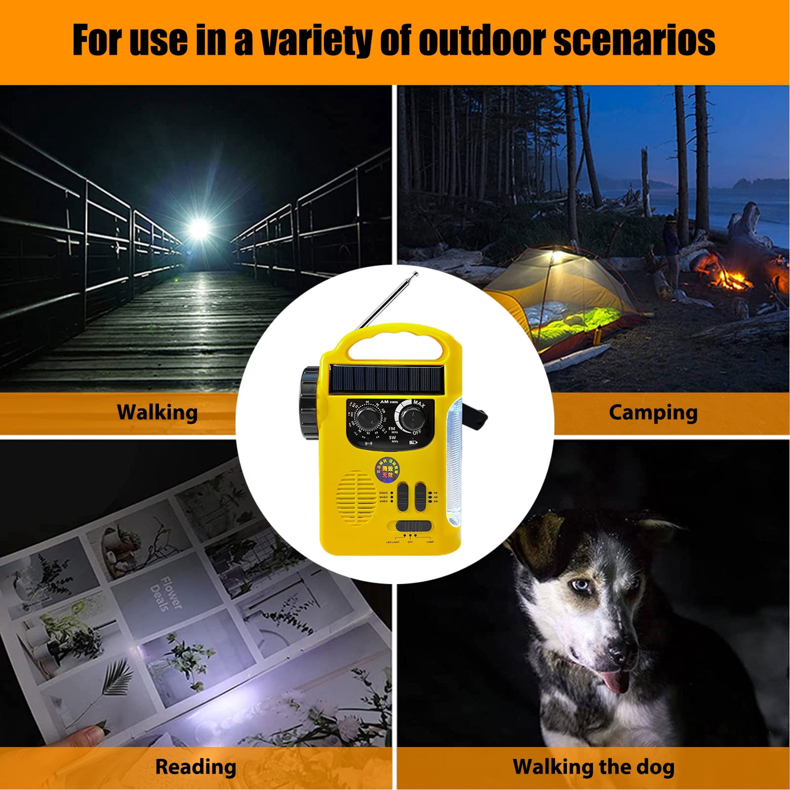 Yucurem Multifunctional Solar Emergency Weather Radio Handcrank Am/fm Radio (Yellow)