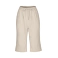 thumbnail image 6 of Dazajoo Womens Knee Length Bermuda Shorts Elastic Waist Drawstring Linen Shorts Summer Capri Shorts with Pockets,Khaki,XXL, 6 of 7