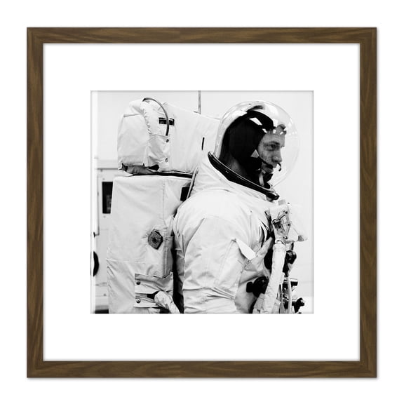 Space NASA Astronaut Schweickart Apollo 9 EMU 8X8 Inch Square Wooden Framed Wall Art Print Picture with Mount