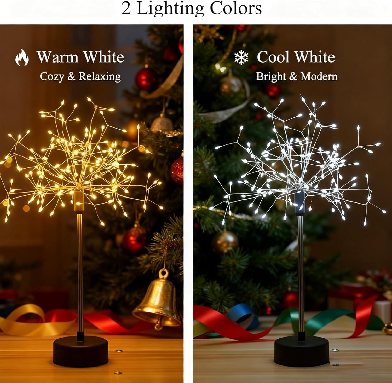 Guvpev 6Pcs Nest and Flowers Table Lamps, Mini Table Starburst Lights, Warm White LED Fireworks Lights, Christmas Table Centerpiece Lights, Decorative Dandelion Creative Lamp Xmas Party Indoor Decor