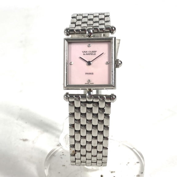 Pre-Owned Van Cleef & Arpels 522642 Pink Shell Classic Cale 4P Diamond Square Ladies Watch...