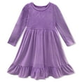 thumbnail image 2 of Millie Loves Lily Girls'Purple Rib Velour Long Sleeve Dress With Ruffle,Big Girls, Size 5, 2 of 5