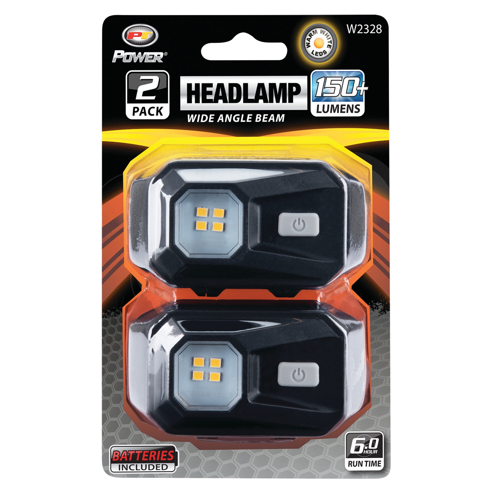 Performance Tool W2328 2-Pack of 150-Lumen Mini LED Headlamps, Adjustable Brightness, White Light, Adjustable Head Strap, Wide Angle