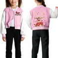 thumbnail image 3 of Staki Christmas Jacket for Toddler Girl Boy's Button Up Varsity Christmas Jacket Letter Print Baseball Bomber Jacket(Pink,7-8 Years), 3 of 7