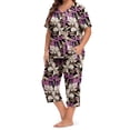 thumbnail image 3 of WellSize Plus Size Women Pajamas Set V Neck Short Sleeve Tops and Capris with Pockers Two Piece Lounge Sets Summer Oufits sleepwear, 3 of 7