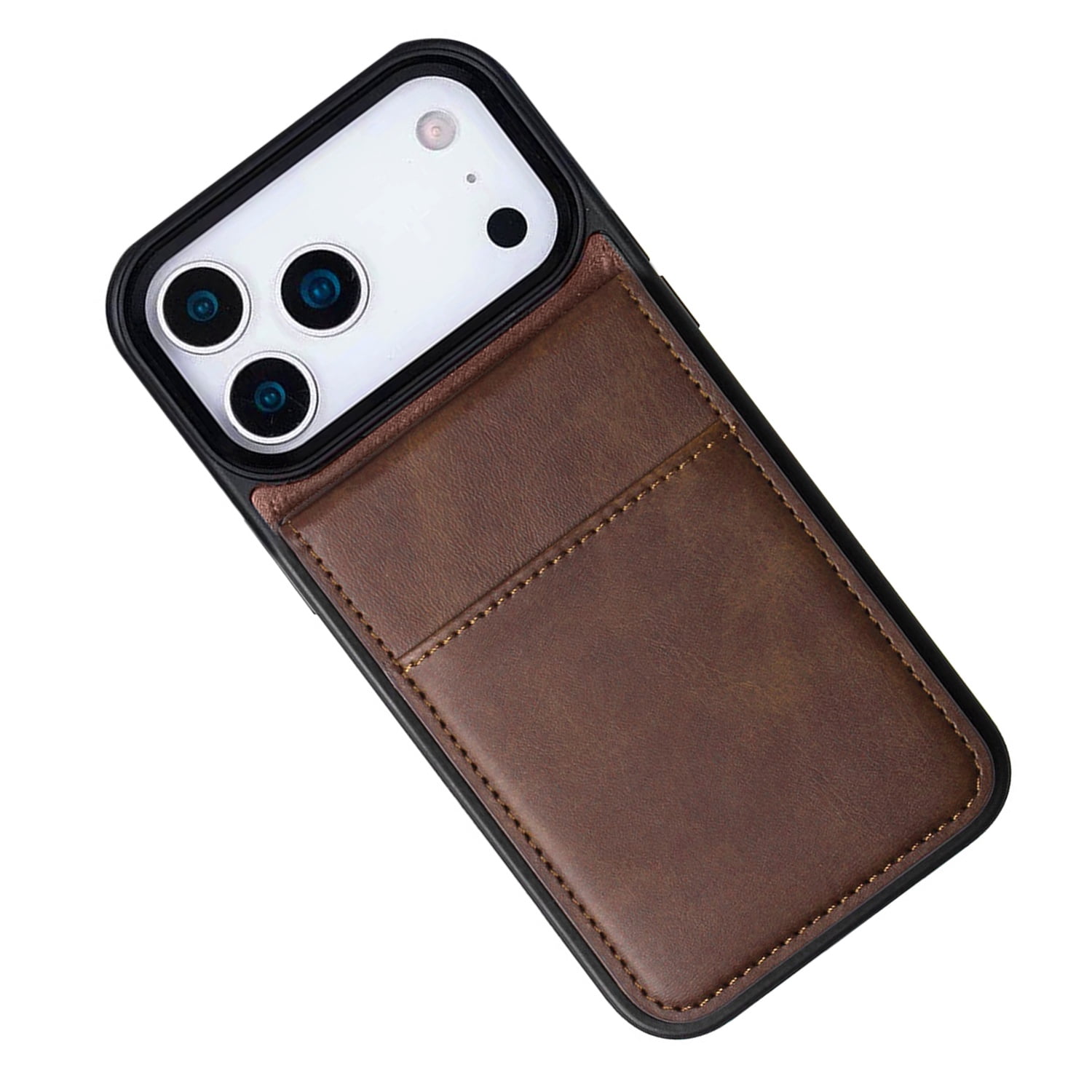 Card Holder Leather Case with Foldable Stand for iPhone 17 Pro Max - Brown
