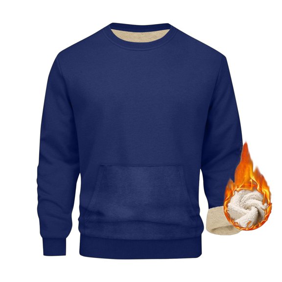 Mens Fleece Sweatshirts,Plush Long Sleeve Tops Classic Plain Crew Neck Fluffy Sweatshirt Solid Gym Casual Leisure Workwear Sweater Pullover Fall Winter Warm Sports Sweat Shirts