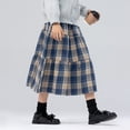 thumbnail image 4 of ASEIDFNSA Girls Plaid Skirt with Elastic High Waist Button Front Tiered Hem and A Line Fit (Blue,8-9 Years), 4 of 4