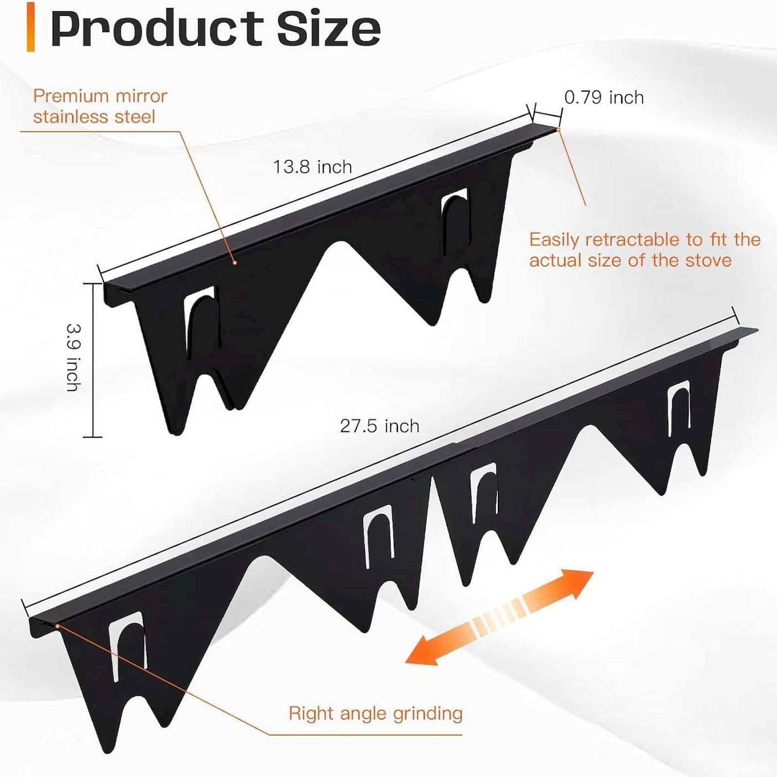 ZMKIAG Stainless Steel Stove Counter Gap Cover (2 Pack), Stove Guard, Stove Gap Filler for Kitchen, Range Trim Kit, Easy Clean With Heat Resistant, Adjustable Length 13.8” to 27.6”
