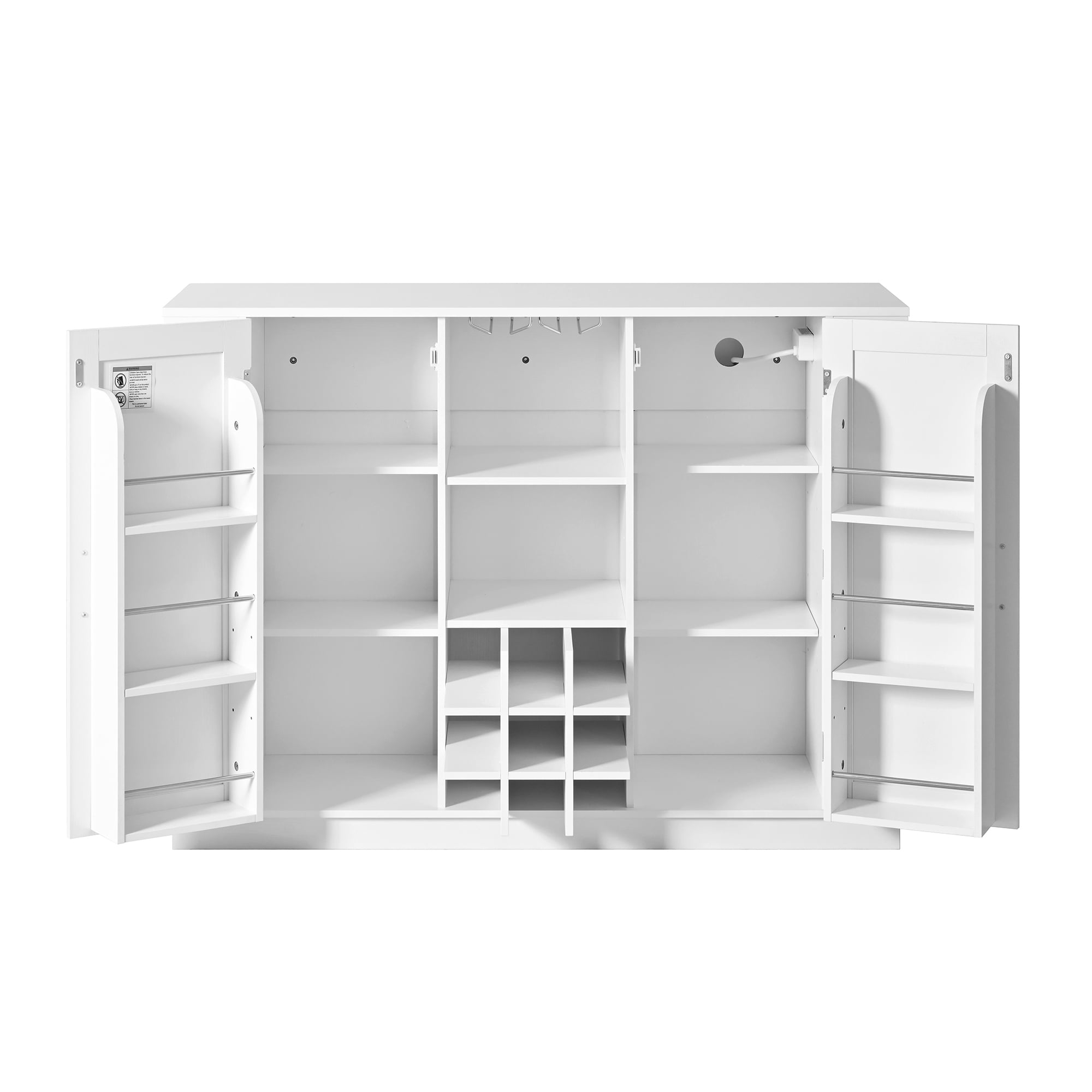 Euroco 47.2" Kitchen Island with Power Outlet, Wine Bar Cabinet with Side Shelves,Drop Leaf, Bottle Rack & Glass Holder, Coffee Bar Cabinet,Buffet Sideboard with Storage for Living Room,White