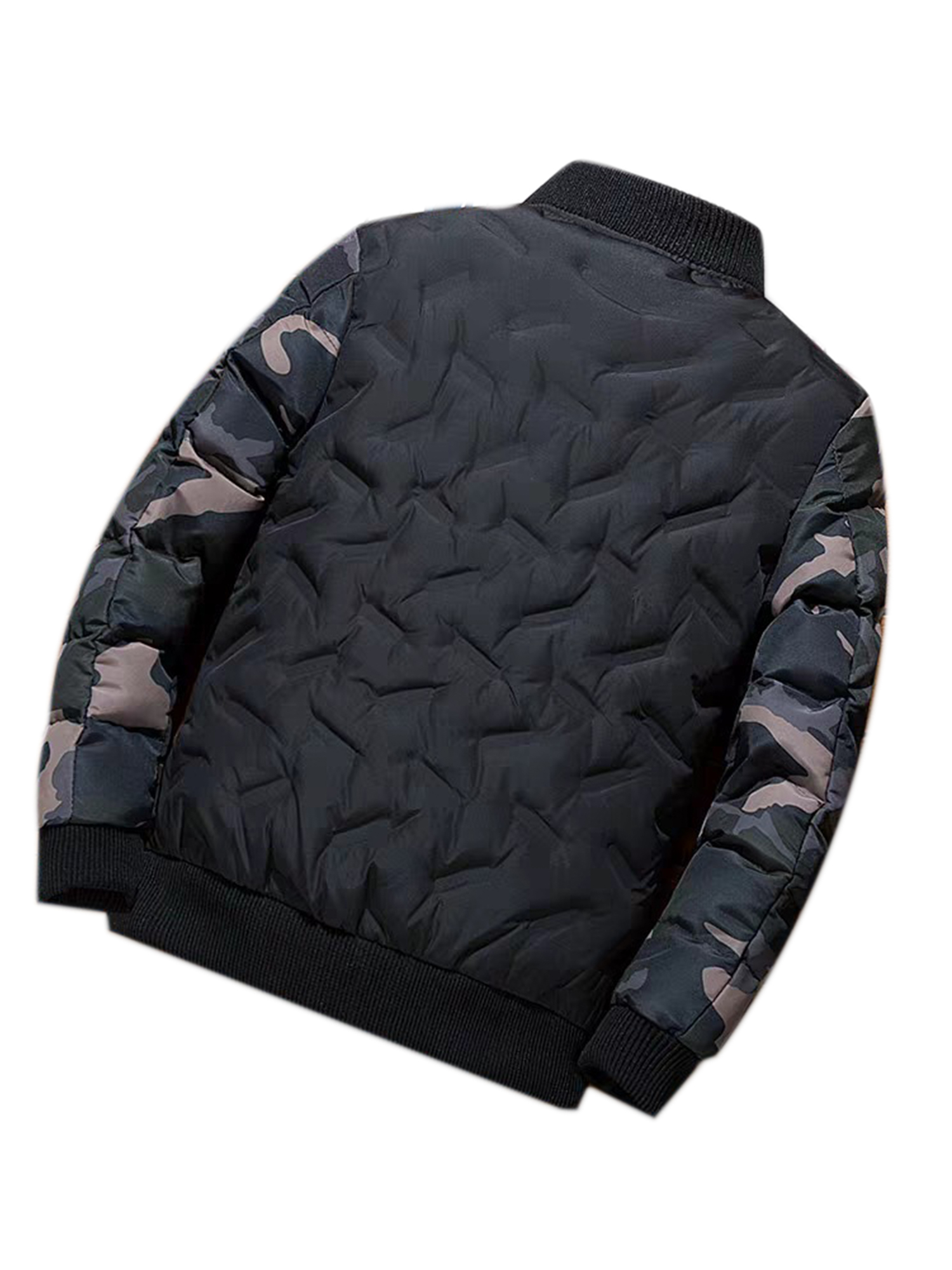 UKAP Mens Full Zip Up Insulated Bomber Jacket Warm Varsity Jacket with Camo Sleeves Stand Collar for Fall Winter - image 3 of 6