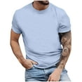 thumbnail image 2 of 50% Off Clear! Solid Color Versatile Short Sleeved Top For Men Loose And Comfortable Basic Style Short Sleeved Round Neck Top/shirt XL, Light Blue, 2 of 4