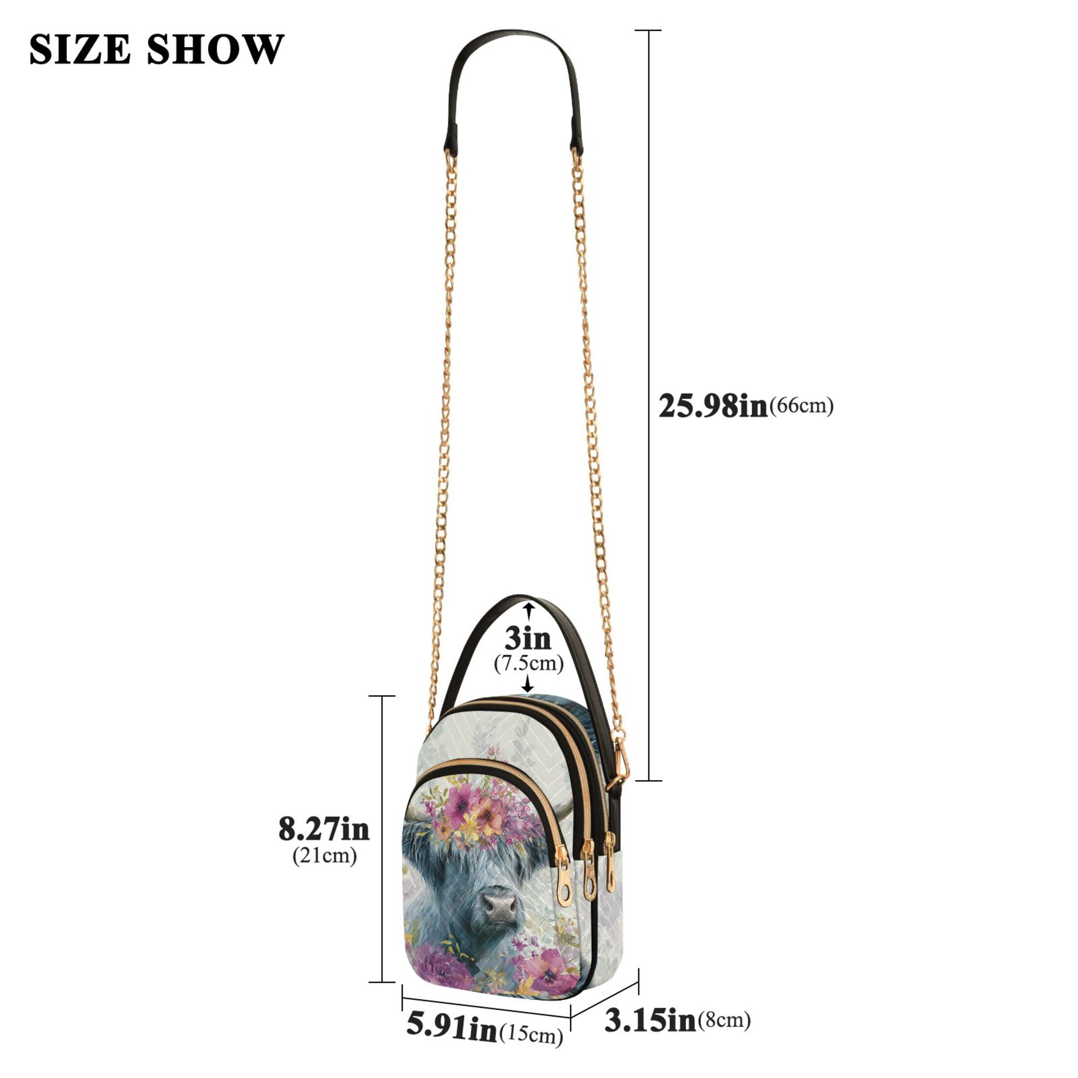 Quilted Women's Crossbody Bag Purses and Handbags with Detachable Leather Strap Highland Cow with Wildflowers