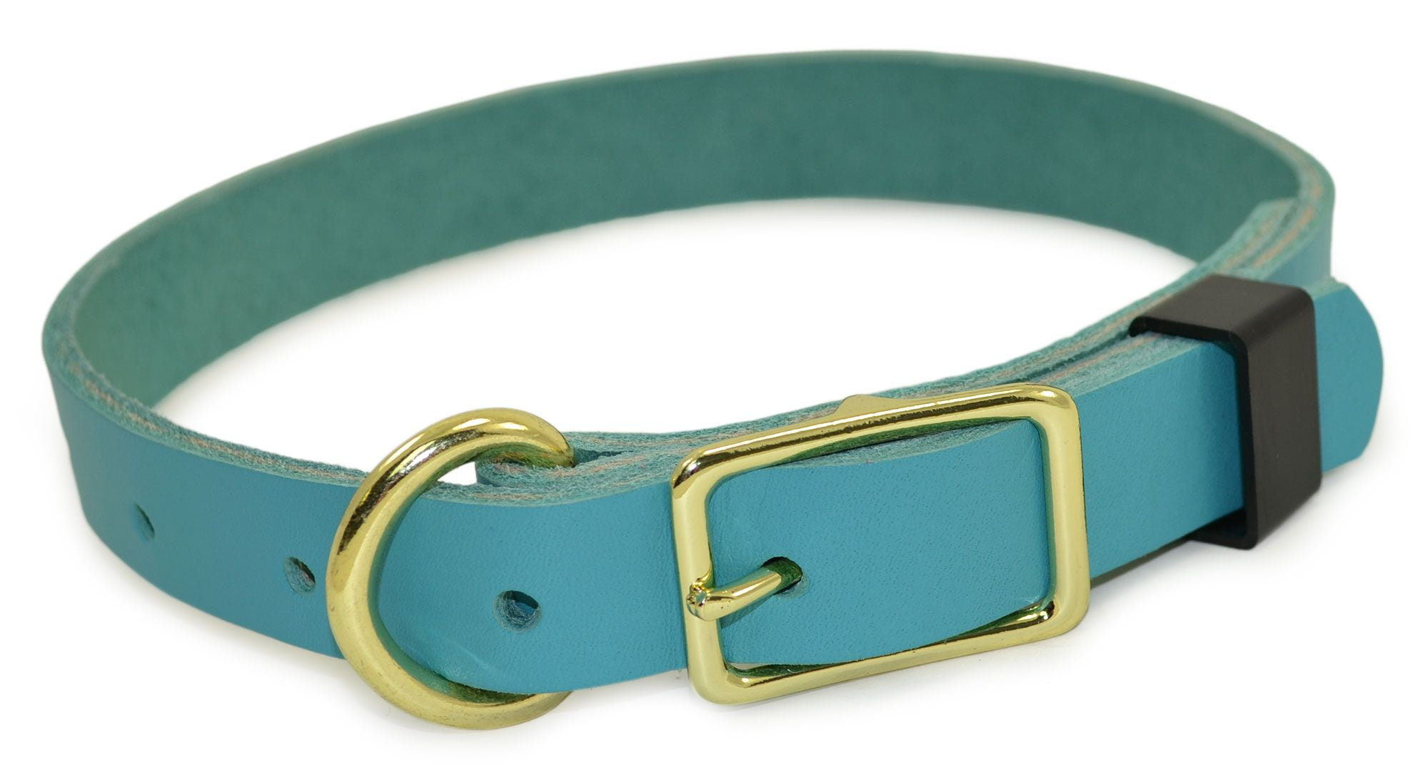 J&J Leather Dog Collar, Teal, 3/4Inch Wide and Adjustable from 12 to 16 Inches