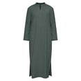 thumbnail image 4 of IWRICH Muslim Thobe for Men Button down Caftans Big and Tall Arab Thobe Army Green XL, 4 of 4