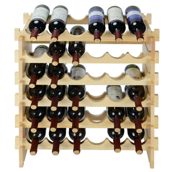 36 Bottles Wine Rack, Free Standing Solid Natural Wood Wine Holder Display Shelves (Natural Wood / 6 Tier)