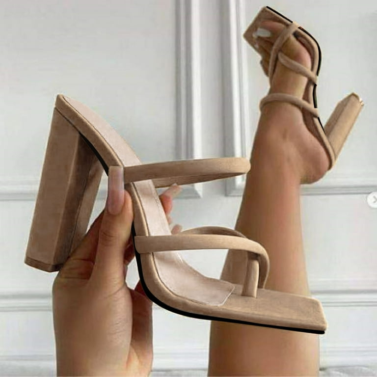 Women s Fashion Thick Heel Large Size Thin Strap Toe Sandals And