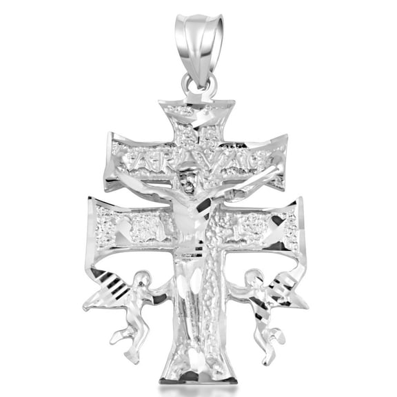 Silver Double Cross Necklace - Caravaca Crucifix Jesus Pendant (Pendant Only)