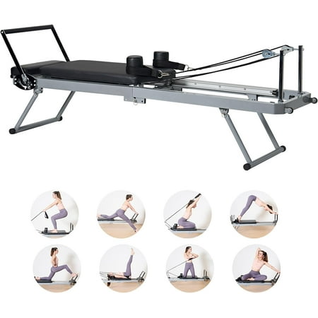 Soges Foldable Pilates Reformer Machine for Home Gym Workout, 78.7inch Foldable Pilates Equipment with High Strength Alloy Springs for Beginners, Up to 330lbs Weight Capacity, Silver