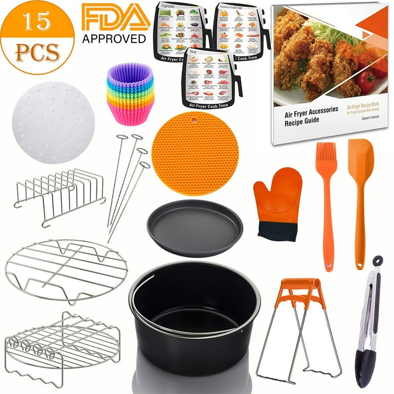 Jrickss Air Fryer Accessories 8 Inch 15 PCS FIT for 3.7/4.2/5.3/5.5/5.8 QT  FDA Approved, BPA Free, Recipe Book