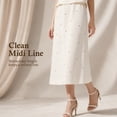 thumbnail image 5 of Alvantor Women's Embellished Midi Skirt, Gathered Pull-On Waist with Stretch Lining, Ivory, 5 of 8